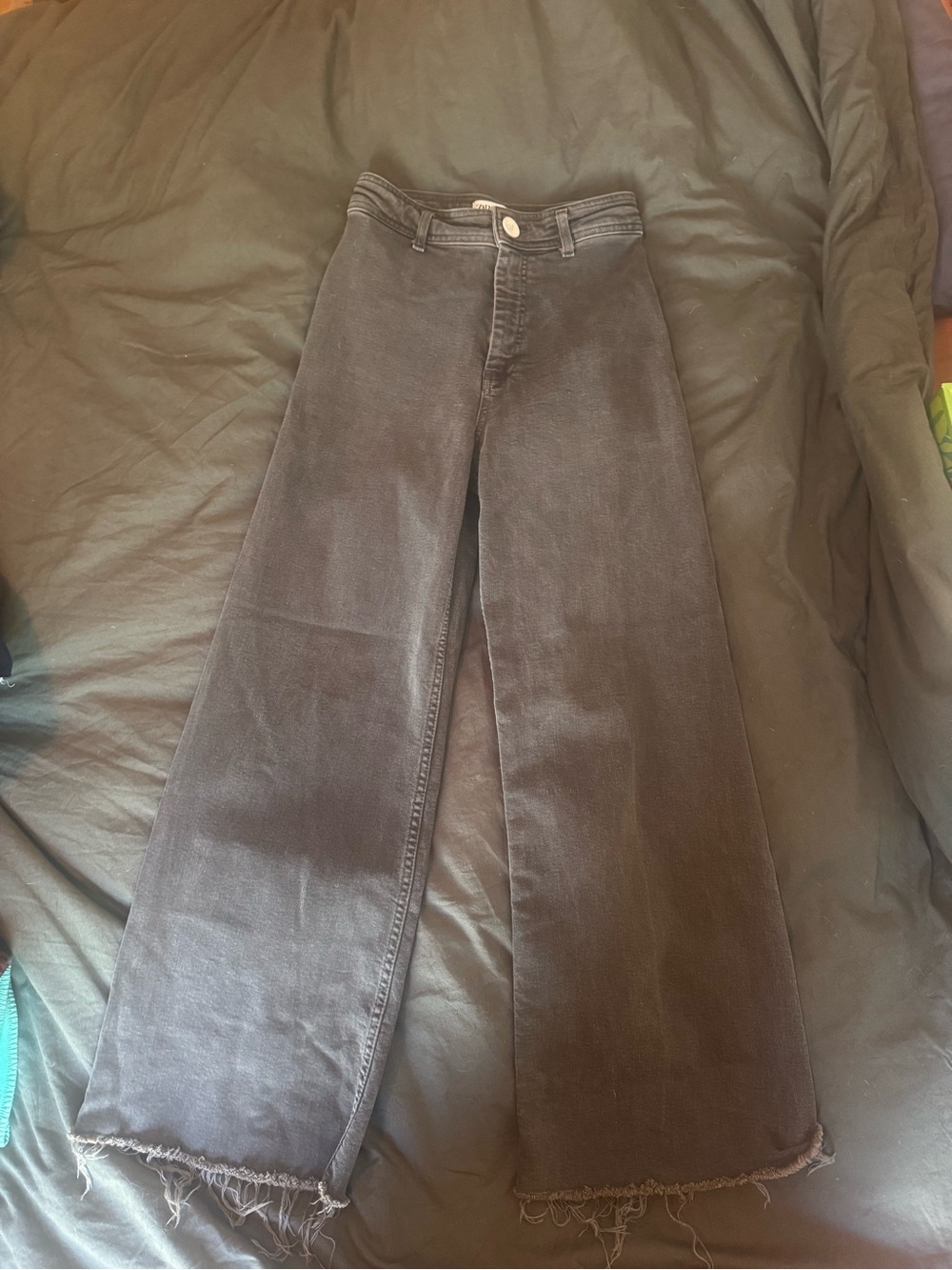 ZARA "The Marine Straight" High Rise Wide Leg Jeans Dusty Brown